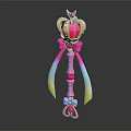 Pink Magic Wand Weapon With Crown Gemstone Bow And Colorful Ribbons