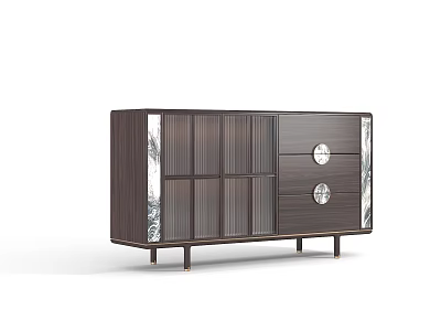Modern Dark Wood Sideboard With Glass Doors Drawers And Metal Legs 3d model