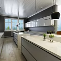 Modern Kitchen Interior With White Cabinets Island And Stainless Steel Appliances