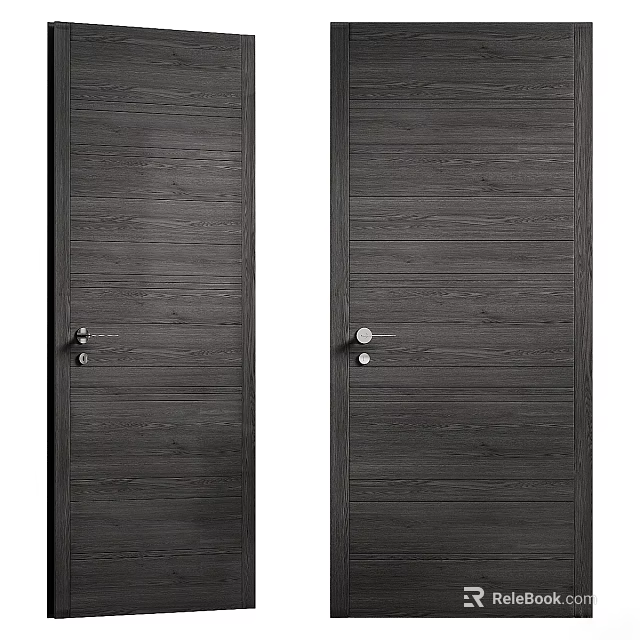 Modern Dark Wooden Double Hinged Doors With Natural Grain And Metal Handles 3d model 
