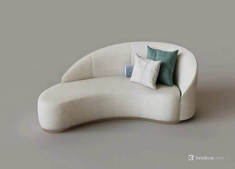 Cream Colored Curved Sofa With Green Beige Blue Accent Pillows Modern Design 3d model 