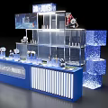 Ice JOYS Themed Photo Check-in Spot With Transparent Display Cabinets Panda Dolls And Blue Lighting
