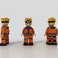 Building Blocks Character with Orange Outfit Yellow Hair Headband Three Different Angles