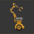 Yellow Smart Machine With Robotic Arm And Mobile Wheels For Loading Tasks 3d model