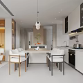 Modern Living Dining Room With White Sofa Round Coffee Table Floor-to-Ceiling Windows And Light Interior