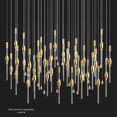 Modern Elegant Chandelier Design With Gold Silver Metallic Rods And Glass Pendants 3d model