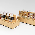 Multi tiered Wooden Display Shelves In Retail Store With White Bags Boxes And Small Items