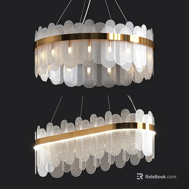 Elegant Modern Chandelier Featuring Gold Frame And Scalloped Transparent Illuminated Shades 3d model 