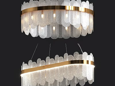 Elegant Modern Chandelier Featuring Gold Frame And Scalloped Transparent Illuminated Shades 3d model