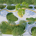 Park Landscape Design With Curved Paths Lush Trees And Circular Seating Areas