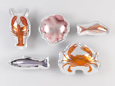 Colorful Inflatable Marine Animal Toys Including Lobster Octopus Crab And Fish 3d model