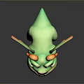 Cute Green Dragon Game Movie Character with Purple Eyes Orange Horns and Colorful Wings