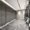 Modern Public Restroom Interior With Gray Stalls Marble Floor And Urinals