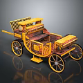 Vintage Wooden Carriage Model With Yellow Red Color Wheels And Roof Rail Design