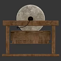 Rustic Wooden Frame Stone Millstone Decorative Garden Ornament for Outdoor Use