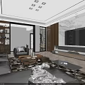 Light Luxury Open Dining And Living Room With Elegant Chinese Style Interior Decoration