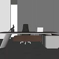 Modern Office Desk And Chair Interior With Small Sculpture Laptop And White Cabinet