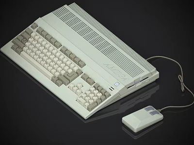 Vintage Computer Classic Design Featuring Full Size Keyboard And Wired Mouse 3d model