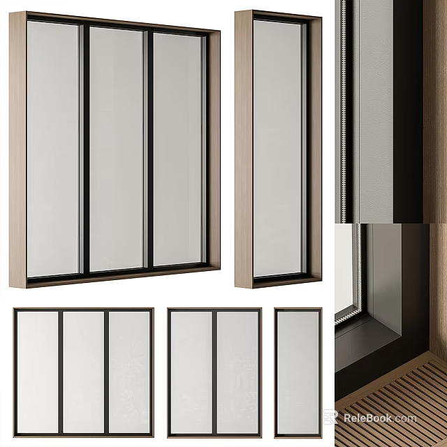 Various Modern Window Frame Designs With Glass Panels And Wooden Metal Frames 3d model 