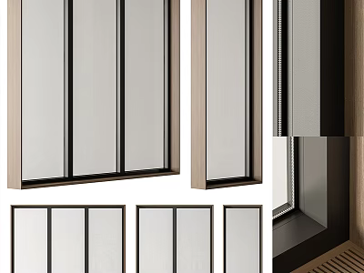 Various Modern Window Frame Designs With Glass Panels And Wooden Metal Frames 3d model