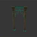 Gothic Wooden Decorative Structure With Pointed Arch Intricate Carvings And Ornate Columns