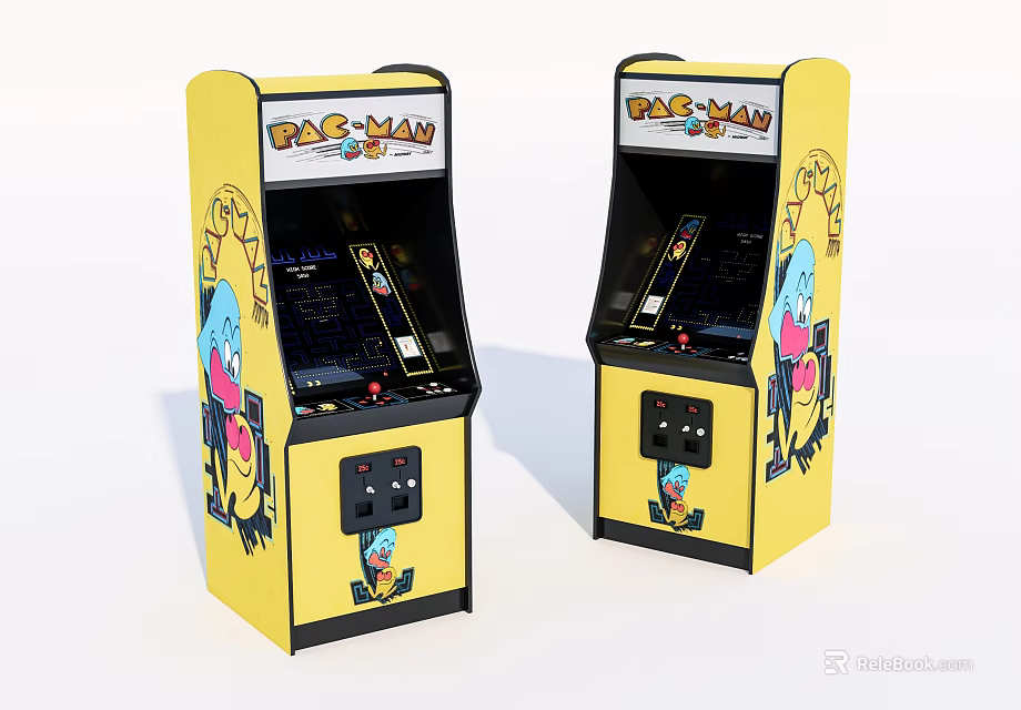 Two Yellow Pac Man Arcade Entertainment Appliances With Classic Gaming Design 3d model 