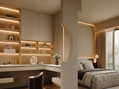 Modern Walk in Closet Interior Design With Shelves Cabinets And Lighting 3d model