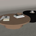 Two Round Coffee Tables Light Wooden And Black With Books Magazine Cup And Tray