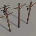 Industrial Equipment Featuring Wooden Utility Poles With Crossarms And Mounted Devices