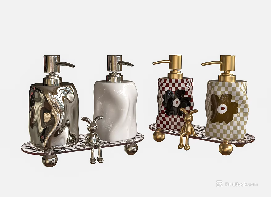 Elegant Washing Supplies With Decorative Bottles And Trays 3d model 