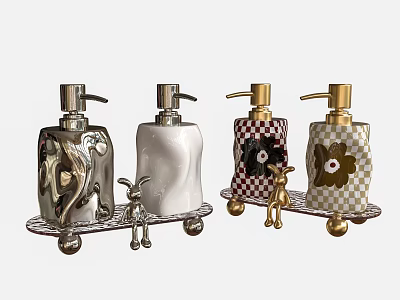 Elegant Washing Supplies With Decorative Bottles And Trays 3d model