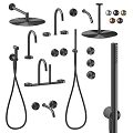 Black Shower Head System with Handheld Sprayer Control Knobs and Metal Hoses 3d model