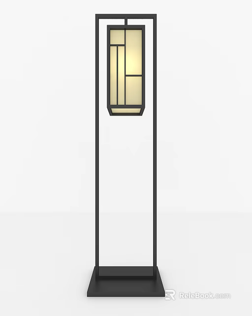 Modern Minimalist Floor Lamp With Black Metal Frame And Glass Panel Design 3d model 
