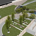 Modern Garden Landscape Design With Curved Structures Green Lawn And Trees