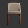 Modern Beige Upholstered Chair With Wooden Legs And Curved Backrest Design