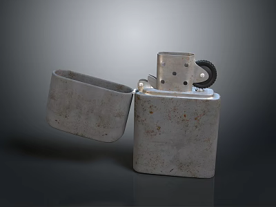 Vintage Metal Lighter With Open Lid And Rustic Texture For Daily Use 3d model