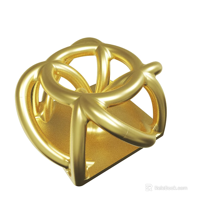 Intricate Golden Decorative Sculpture With Intertwined Rings And Square Base 3d model 
