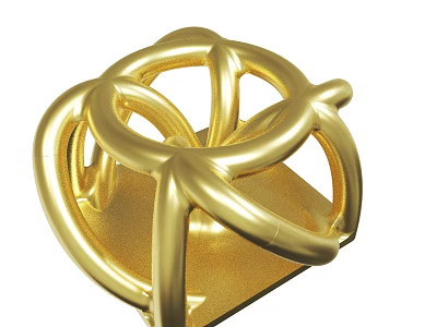 Intricate Golden Decorative Sculpture With Intertwined Rings And Square Base 3d model