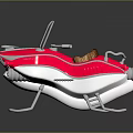 Red Vintage Water Vehicle With Transparent Windshield Brown Cushioned Seat And Chromed Metal Frame
