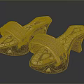 Stylish Women's High Heel Sandals with Woven Beige Straps and Geometric Patterned Brown Soles