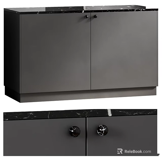 Sleek Modern Gray Chest of Drawers With Marble Top And Black Metal Knobs 3d model 