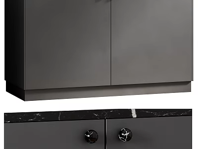 Sleek Modern Gray Chest of Drawers With Marble Top And Black Metal Knobs 3d model