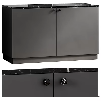 Sleek Modern Gray Chest of Drawers With Marble Top And Black Metal Knobs 3d model