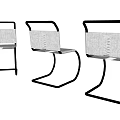Modern Single Chair With Curved Black Metal Frame And Gray Fabric Seat