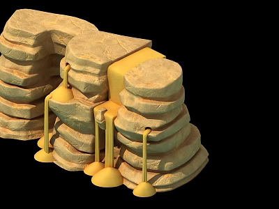 Detailed 3D Stacked Structure With Stone Like Layers And Yellow Connectors 3d model