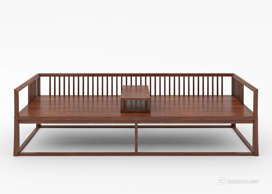Modern Wooden Luohan Daybed With Minimalist Frame And Small Table 3d model 