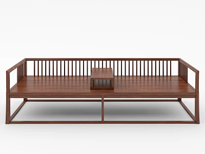 Modern Wooden Luohan Daybed With Minimalist Frame And Small Table 3d model