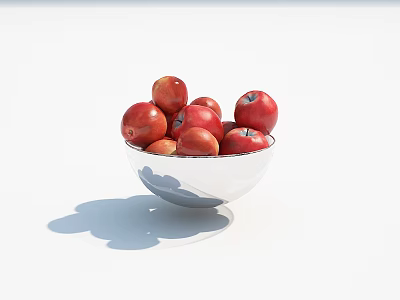 Fresh Ripe Red Apples in White Ceramic Bowl on Clean White Background 3d model