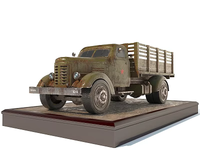 Vintage Functional Truck Model With Wooden Cargo Bed On Display Base 3d model