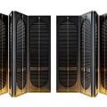 Elegant Black And Gold Folding Screen With Grille Design Panels For Home Decor